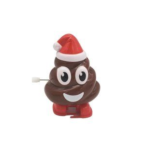 Flix OH POOP Wind Up Toy Candy Dispenser Brown Poop Emoji with Santa Hat‎ EUC